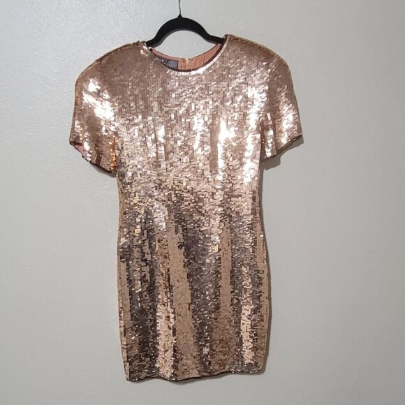 90s Modi rose gold sequin silk mini dress, size small (6 - 8) - Picture 3 of 8